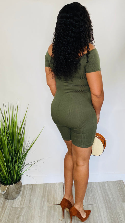 Never Settle | Bodycon romper (olive green)